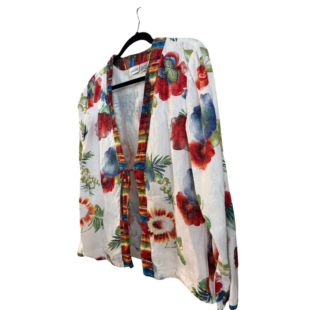Chicos 100% Linen Vibrant Floral Tropical Beach Blouse Shirt Top Size 1 Medium - Picture 4 of 5
